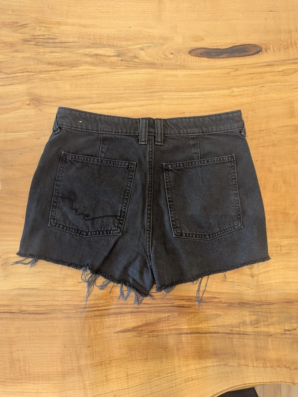 Free People Black Distressed Frayed Hem Denim Shorts